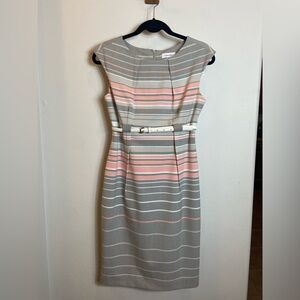 Calvin Klein Gray and Pink Sheath Midi Dress